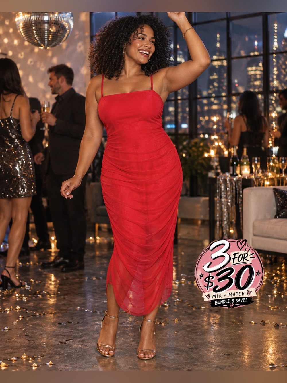 Wild Fable Red Ruched Mesh Midi Dress Size XXL